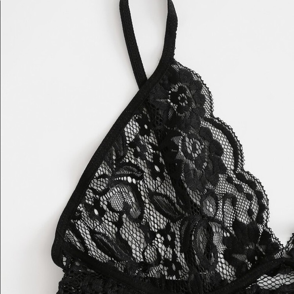 NEW gingham trim floral lace black lingerie set - Picture 3 of 5